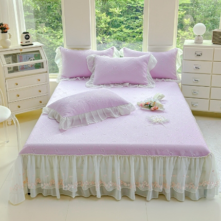 91家纺网 家纺一手货源 找家纺 漫布云 2025夏季新款PE聚乙烯中分子凉感凉豆豆蕾丝花边床裙款凉席三件套冰豆豆凉席可折叠可机洗 可可-翡翠绿 