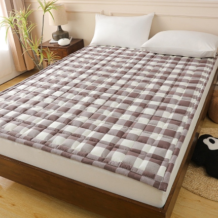 2025新款色织全棉水洗棉新疆棉花床垫 灰白中格