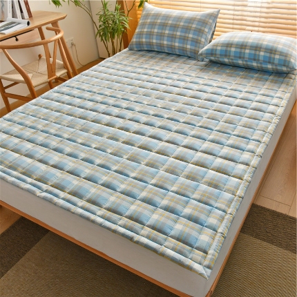 2025新款色织全棉水洗棉新疆棉花床垫 简兮兰