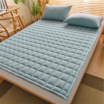 2025新款色织全棉水洗棉新疆棉花床垫 牛仔蓝