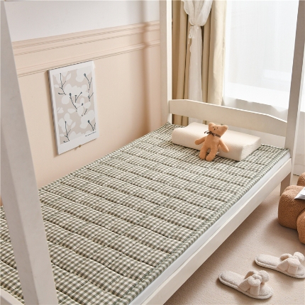 2025新款色织全棉水洗棉新疆棉花床垫学生宿舍加厚床褥子 绿小格