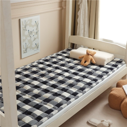 2025新款色织全棉水洗棉新疆棉花床垫学生宿舍加厚床褥子 黑中格