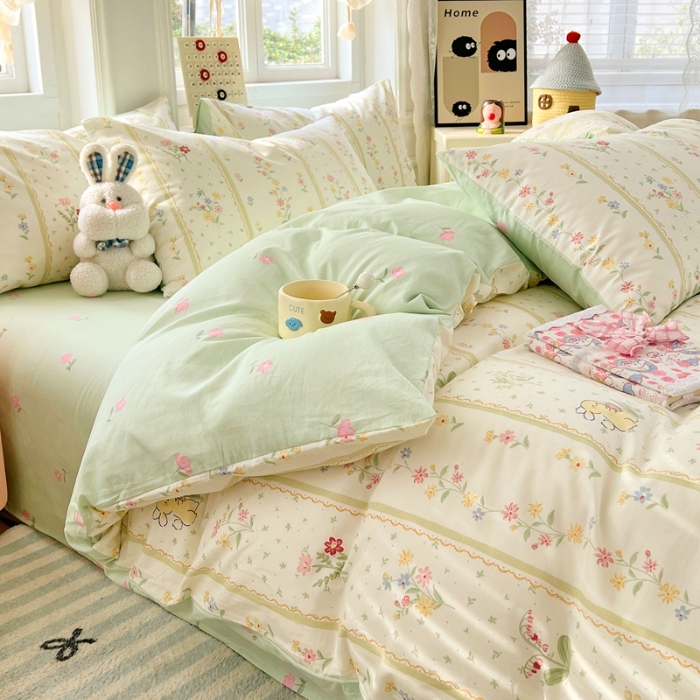 91家纺网 家纺一手货源 找家纺 （总）（总）2025新款13070全棉纯棉四件套超柔印花卡通系列软糯透气床单被套枕套床品套件