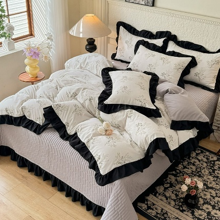 91家纺网 家纺一手货源 找家纺 （总）苏米娜家纺2025新款春夏法式A类母婴级针织双层纱床盖款四件套赫本风全棉纯棉麻泡泡棉小竺棉超柔水洗棉床单床盖款