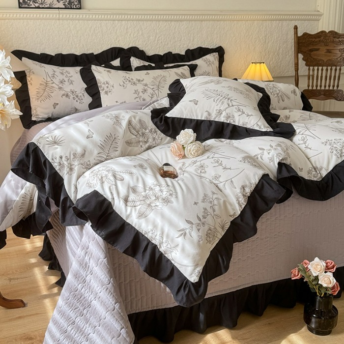 91家纺网 家纺一手货源 找家纺 苏米娜家纺2025新款春夏法式A类母婴级针织双层纱床盖款四件套赫本风全棉纯棉麻泡泡棉小竺棉超柔水洗棉床单床盖款 赫本风-繁花 