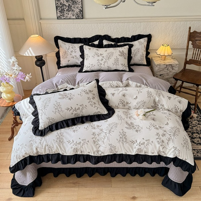 91家纺网 家纺一手货源 找家纺 苏米娜家纺2025新款春夏法式A类母婴级针织双层纱床盖款四件套赫本风全棉纯棉麻泡泡棉小竺棉超柔水洗棉床单床盖款 赫本风-繁花 