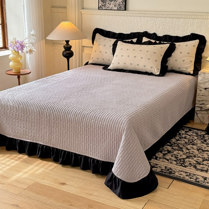 91家纺网 家纺一手货源 找家纺 苏米娜家纺2025新款春夏法式A类母婴级针织双层纱床盖款四件套赫本风全棉纯棉麻泡泡棉小竺棉超柔水洗棉床单床盖款 赫本风-爱心 