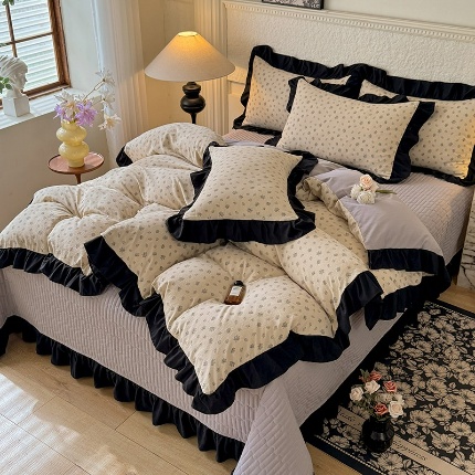 苏米娜家纺2025新款春夏法式A类母婴级针织双层纱床盖款四件套赫本风全棉纯棉麻泡泡棉小竺棉超柔水洗棉床单床盖款 赫本风-南木