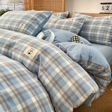 91家纺网 家纺一手货源 找家纺 （总）2025新款色织全棉水洗棉四件套复古简约风柔软细腻舒适裸睡床上用品床单床笠款