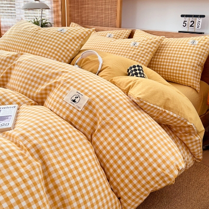 91家纺网 家纺一手货源 找家纺 （总）2025新款色织全棉水洗棉四件套复古简约风柔软细腻舒适裸睡床上用品床单床笠款