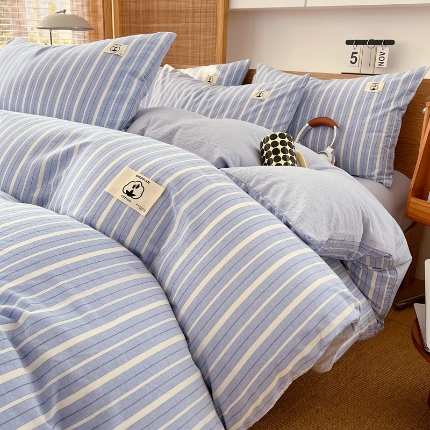 91家纺网 家纺一手货源 找家纺 （总）2025新款色织全棉水洗棉四件套复古简约风柔软细腻舒适裸睡床上用品床单床笠款