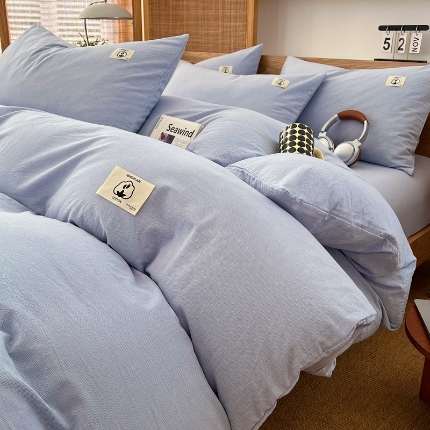 91家纺网 家纺一手货源 找家纺 （总）2025新款色织全棉水洗棉四件套复古简约风柔软细腻舒适裸睡床上用品床单床笠款