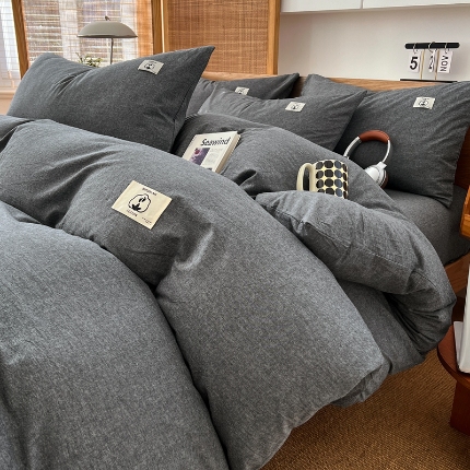 91家纺网 家纺一手货源 找家纺 （总）2025新款色织全棉水洗棉四件套复古简约风柔软细腻舒适裸睡床上用品床单床笠款