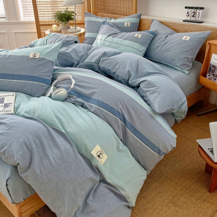91家纺网 家纺一手货源 找家纺 （总）2025新款色织全棉水洗棉四件套复古简约风柔软细腻舒适裸睡床上用品床单床笠款