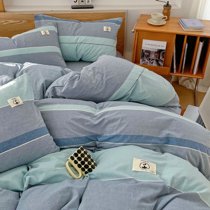 91家纺网 家纺一手货源 找家纺 （总）2025新款色织全棉水洗棉四件套复古简约风柔软细腻舒适裸睡床上用品床单床笠款