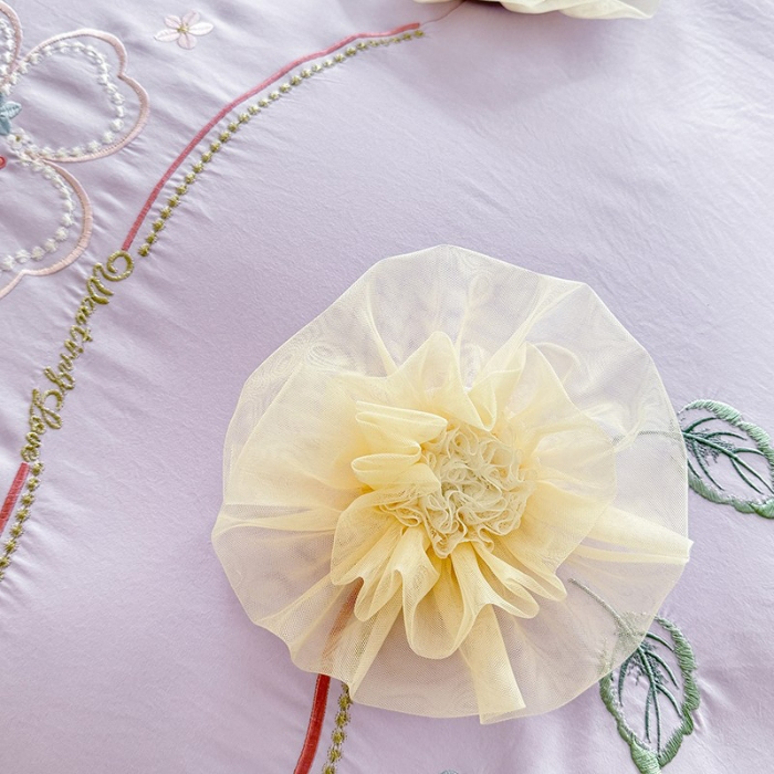 91家纺网 家纺一手货源 找家纺 苏米娜2026春夏新品韩版公主风超柔水洗棉床盖四件套刺绣针织棉双层纱纯棉棉麻全棉公主风床盖款四件套  秘密花园—梦幻紫