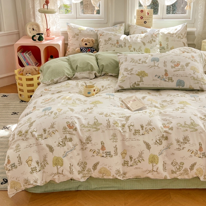 91家纺网 家纺一手货源 找家纺 （总）2025年新款13070全棉四件套加厚斜纹田园清新风四件套纯棉床单床笠款床品套件