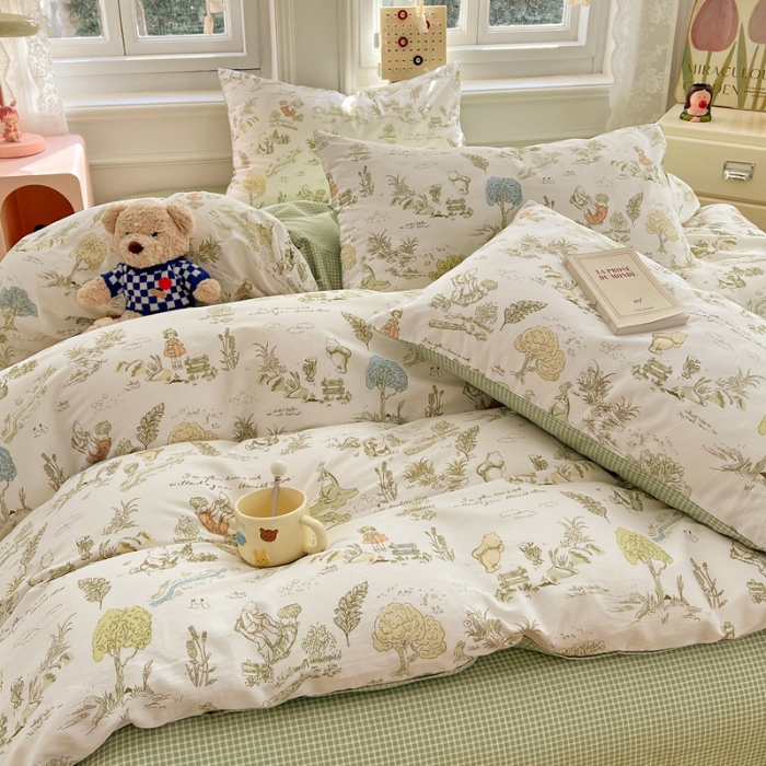 91家纺网 家纺一手货源 找家纺 （总）2025年新款13070全棉四件套加厚斜纹田园清新风四件套纯棉床单床笠款床品套件