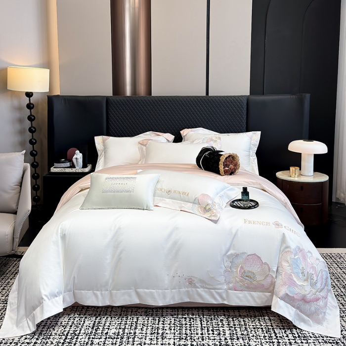 91家纺网 家纺一手货源 找家纺 （总）星蕴家纺 2025新款新疆全棉刺绣四件套-黛尔【高档礼盒包装】