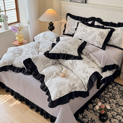 91家纺网 家纺一手货源 找家纺 （总）漫布云家纺法式A类母婴级针织双层纱床盖款四件套赫本风全棉纯棉麻泡泡棉小竺棉超柔水洗棉床单床盖款