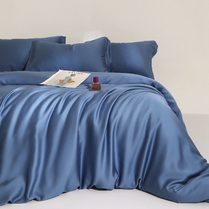 91家纺网 家纺一手货源 找家纺 （总）（总）2025新款【60s兰精天丝四件套】高级纯色双拼丝滑裸睡床单被套夏季居家款套件