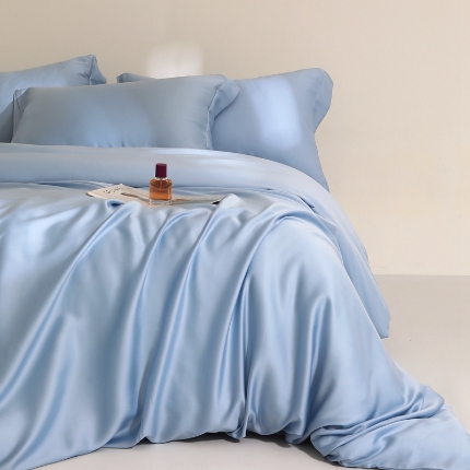 91家纺网 家纺一手货源 找家纺 （总）（总）2025新款【60s兰精天丝四件套】高级纯色双拼丝滑裸睡床单被套夏季居家款套件