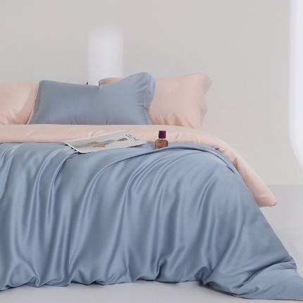 91家纺网 家纺一手货源 找家纺 （总）（总）2025新款【60s兰精天丝四件套】高级纯色双拼丝滑裸睡床单被套夏季居家款套件