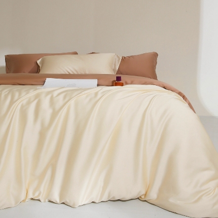 91家纺网 家纺一手货源 找家纺 （总）（总）2025新款【60s兰精天丝四件套】高级纯色双拼丝滑裸睡床单被套夏季居家款套件