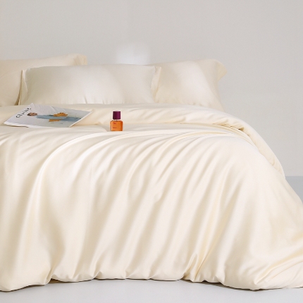 91家纺网 家纺一手货源 找家纺 （总）（总）2025新款【60s兰精天丝四件套】高级纯色双拼丝滑裸睡床单被套夏季居家款套件