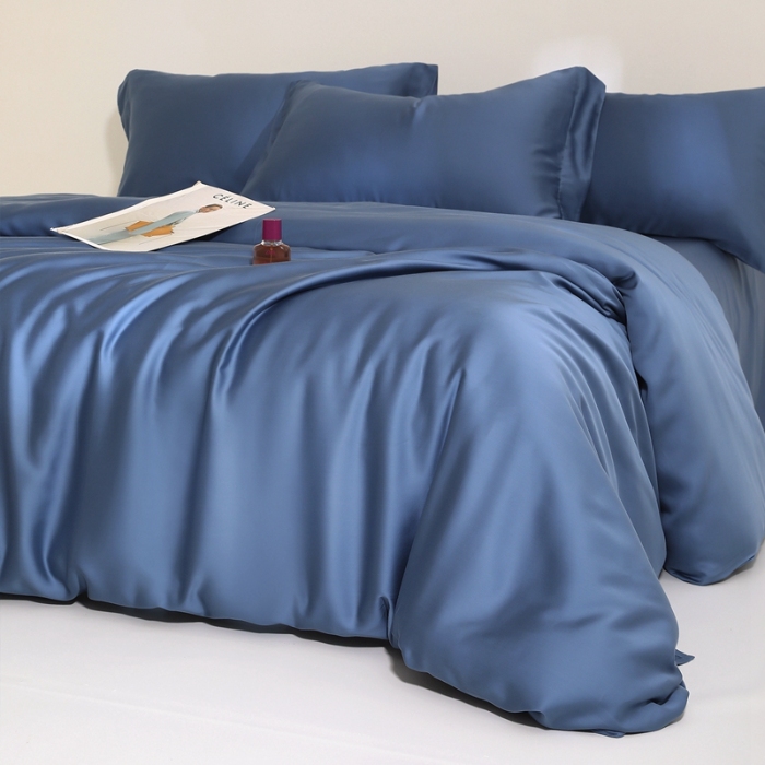 91家纺网 家纺一手货源 找家纺 （总）（总）2025新款【60s兰精天丝四件套】高级纯色双拼丝滑裸睡床单被套夏季居家款套件