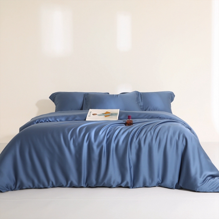 91家纺网 家纺一手货源 找家纺 （总）（总）2025新款【60s兰精天丝四件套】高级纯色双拼丝滑裸睡床单被套夏季居家款套件