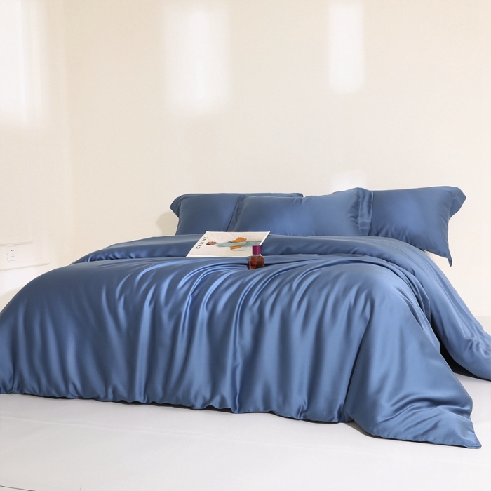 91家纺网 家纺一手货源 找家纺 （总）（总）2025新款【60s兰精天丝四件套】高级纯色双拼丝滑裸睡床单被套夏季居家款套件