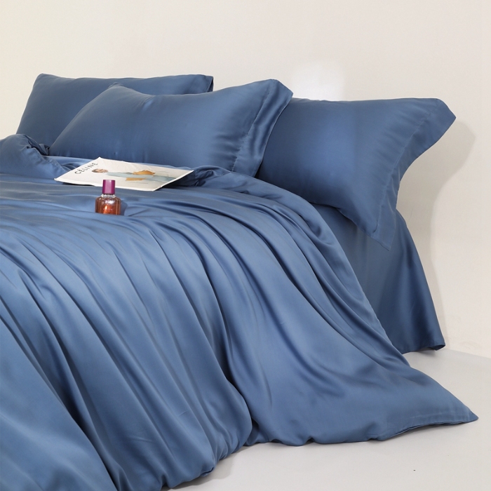 91家纺网 家纺一手货源 找家纺 （总）（总）2025新款【60s兰精天丝四件套】高级纯色双拼丝滑裸睡床单被套夏季居家款套件