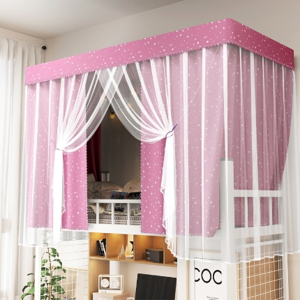 91家纺网 家纺一手货源 找家纺 （总）棉姐床帘蚊帐窗帘 2025新款一体式上下铺通用床帘蚊帐 三层梭织加厚99％遮光 配高度可伸缩烤漆支架