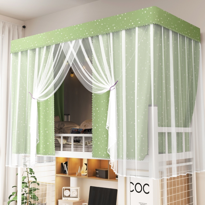 91家纺网 家纺一手货源 找家纺 （总）棉姐床帘蚊帐窗帘 2025新款一体式上下铺通用床帘蚊帐 三层梭织加厚99％遮光 配高度可伸缩烤漆支架