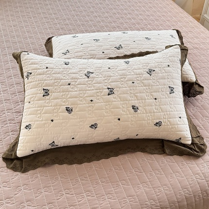 91家纺网 家纺一手货源 找家纺 （总）苏米娜2025春夏新款全棉针织棉棉麻印花小碎花针织棉双层纱夹棉枕套