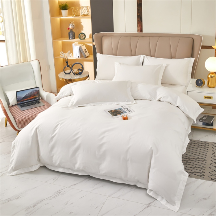 91家纺网 家纺一手货源 找家纺 （总）2025新款星级酒店布草宾馆60S全棉四件套贡缎纯白套件