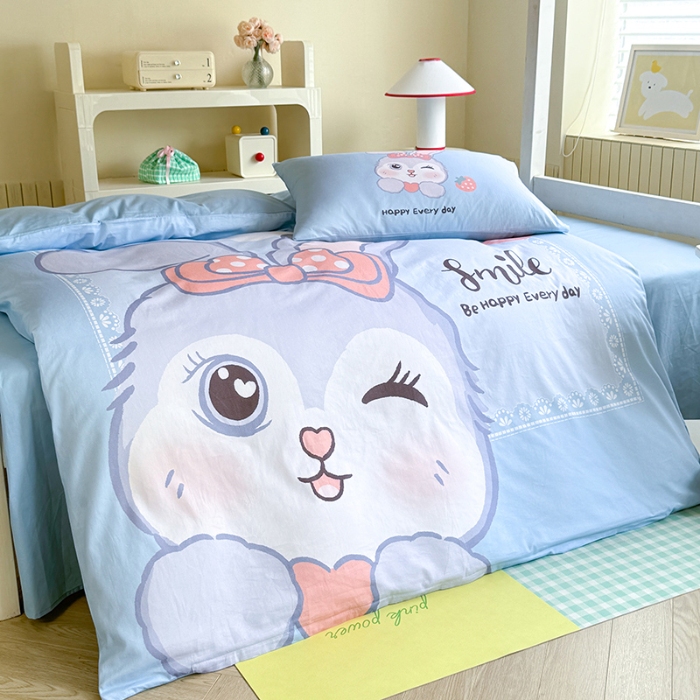 91家纺网 家纺一手货源 找家纺 （总）新方向 2025新款学生季上下铺全棉长绒棉纯棉数码印花卡通三件套四件套-甜美兔