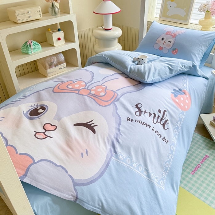 91家纺网 家纺一手货源 找家纺 （总）新方向 2025新款学生季上下铺全棉长绒棉纯棉数码印花卡通三件套四件套-甜美兔