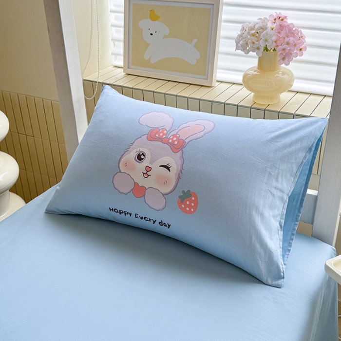 91家纺网 家纺一手货源 找家纺 （总）新方向 2025新款学生季上下铺全棉长绒棉纯棉数码印花卡通三件套四件套-甜美兔