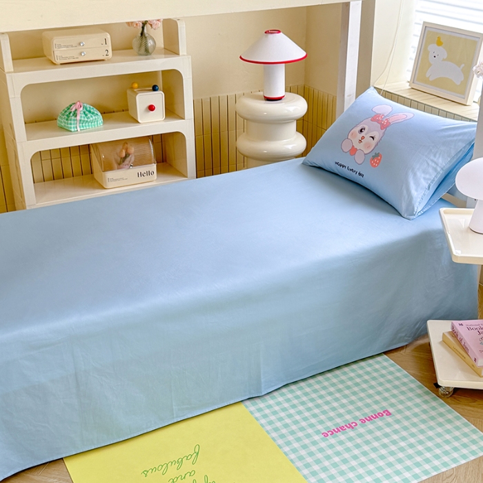 91家纺网 家纺一手货源 找家纺 （总）新方向 2025新款学生季上下铺全棉长绒棉纯棉数码印花卡通三件套四件套-甜美兔