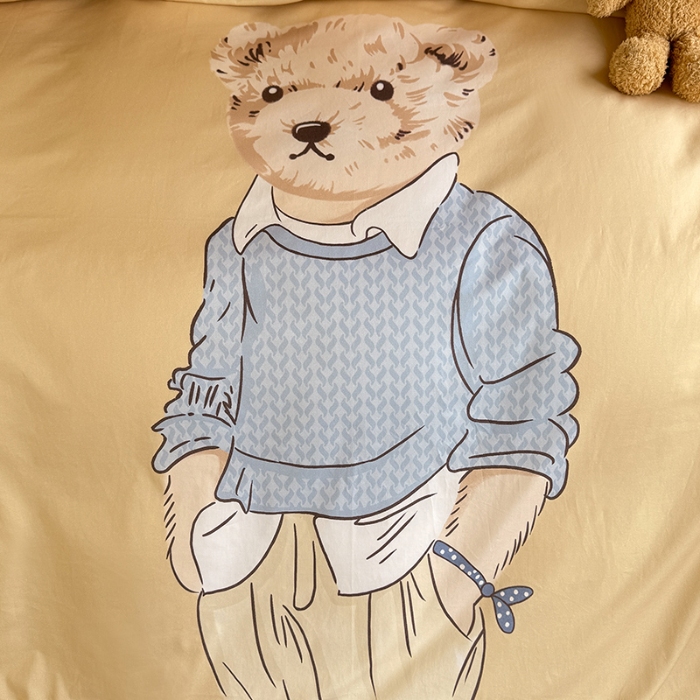 91家纺网 家纺一手货源 找家纺 （总）新方向 2025新款学生季上下铺全棉长绒棉纯棉数码印花卡通三件套四件套-小熊比尔