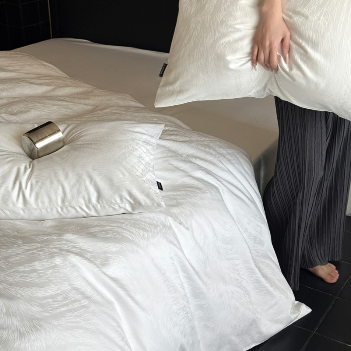 91家纺网 家纺一手货源 找家纺 （总）2025新款秋冬款100S长绒棉提花系列四件套-月光拿铁 （标准会员-20元）