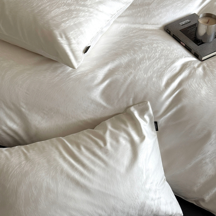 91家纺网 家纺一手货源 找家纺 2025新款秋冬款100S长绒棉提花系列四件套-月光拿铁 （标准会员-20元） 白色