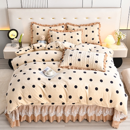 91家纺网 家纺一手货源 找家纺 （总）三友家纺 直播爆款牛奶绒印花蕾丝花边床盖床裙单件三件套四件套