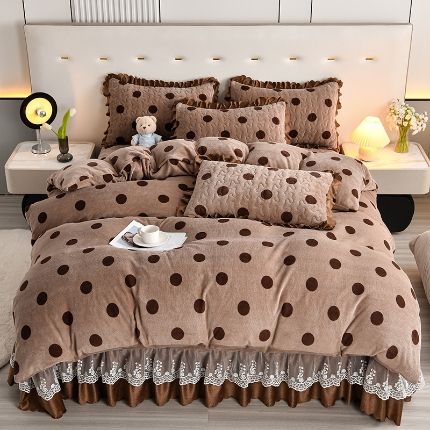 91家纺网 家纺一手货源 找家纺 （总）三友家纺 直播爆款牛奶绒印花蕾丝花边床盖床裙单件三件套四件套