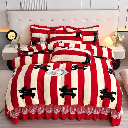 91家纺网 家纺一手货源 找家纺 （总）三友家纺 直播爆款牛奶绒印花蕾丝花边床盖床裙单件三件套四件套