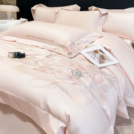 91家纺网 家纺一手货源 找家纺 （总）星蕴家纺 2025新款澳棉纯棉正宗长绒棉刺绣四件套-绽放