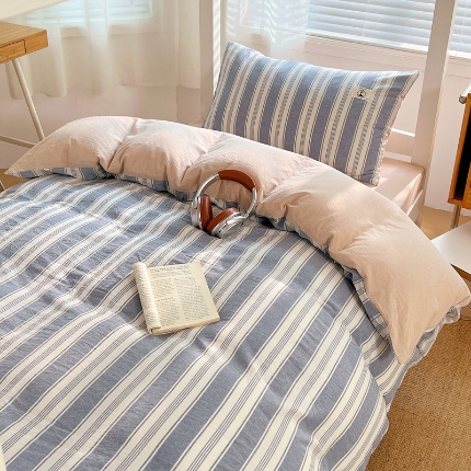 91家纺网 家纺一手货源 找家纺 （总）（总）2025新款色织全棉100％棉学生三件套宿舍寝室上下铺六件套大礼包组合套装