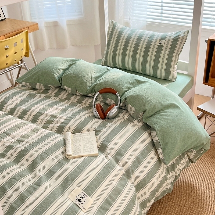 91家纺网 家纺一手货源 找家纺 （总）（总）2025新款色织全棉100％棉学生三件套宿舍寝室上下铺六件套大礼包组合套装